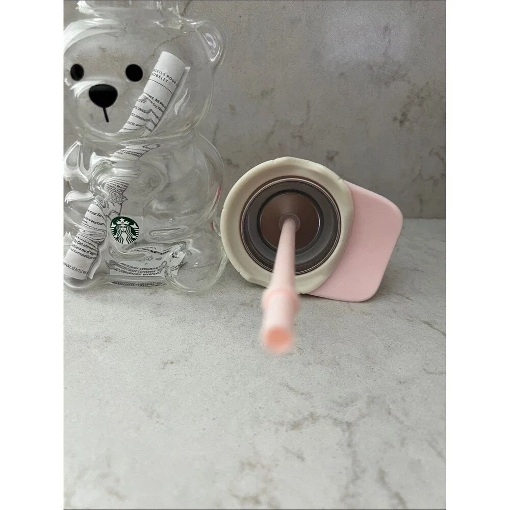 Starbucks Pink Barista July Drink Strawberry Bear Cup Glass